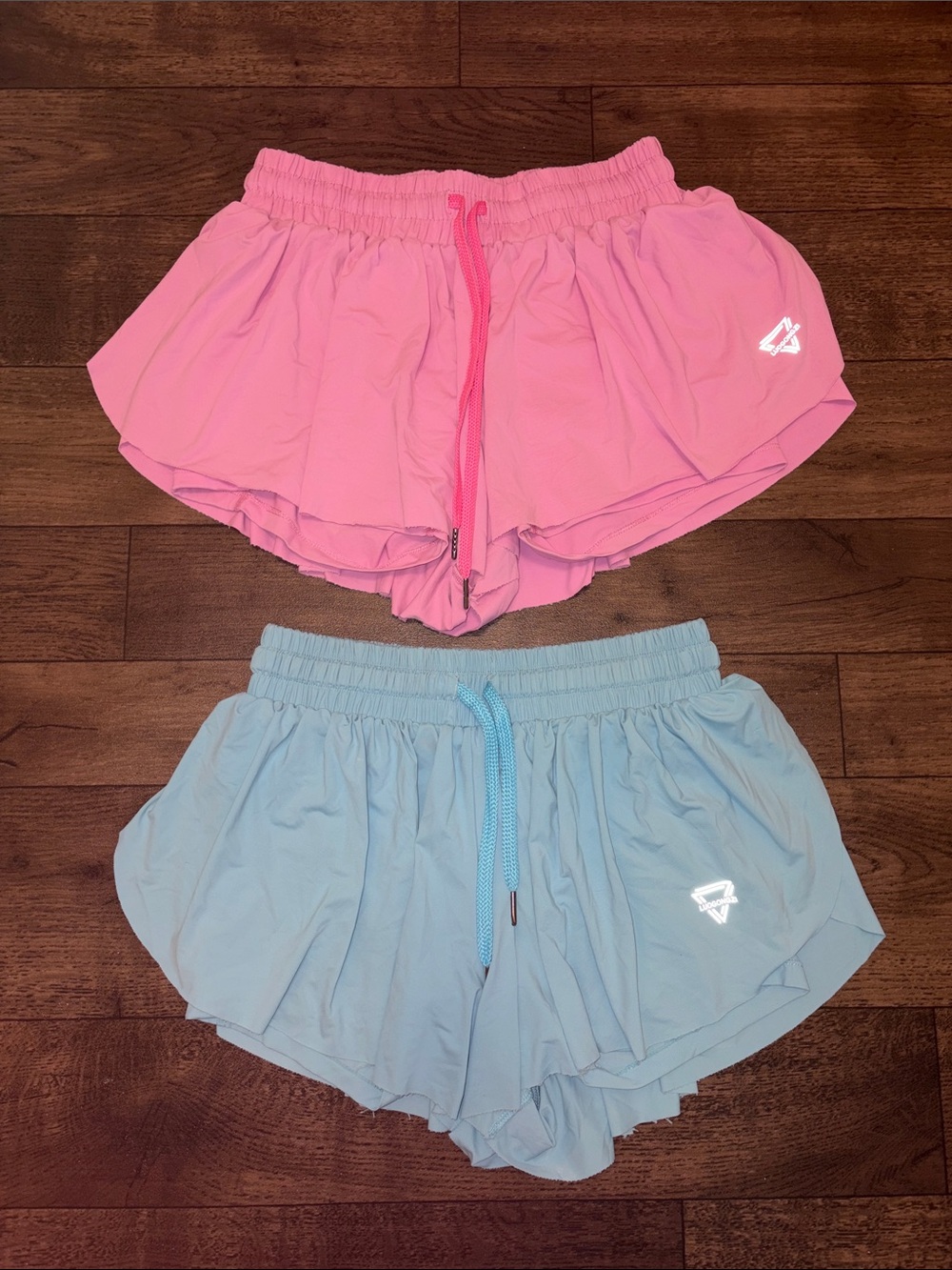 Women's Pink and Blue Flowy Athletic Shorts - Active Running Shorts